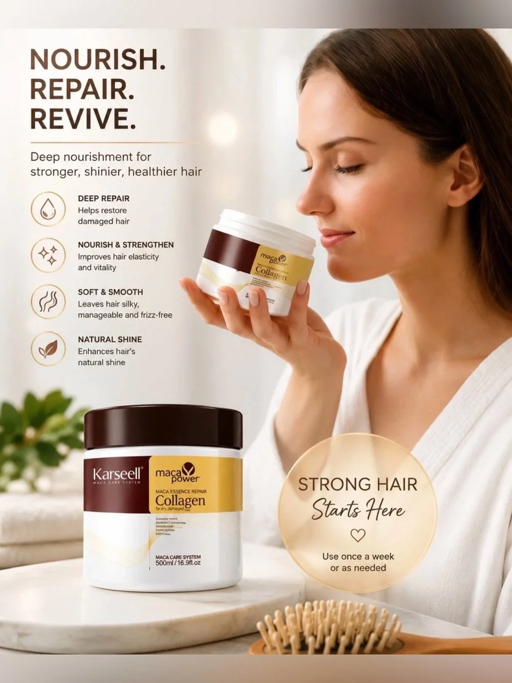 NEW, 2pk Karseell Maca Essence Repair Collagen Hair Mask for Dry Damaged Hair
